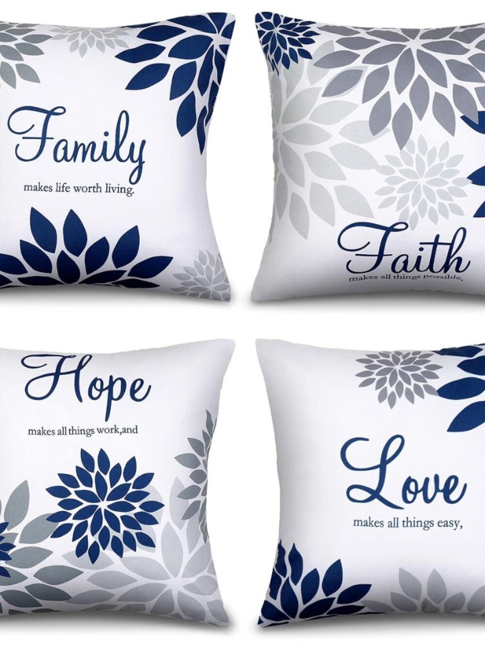 4 Pcs Flower Pillow Covers Square 18 x 18 Inch, Gray Series